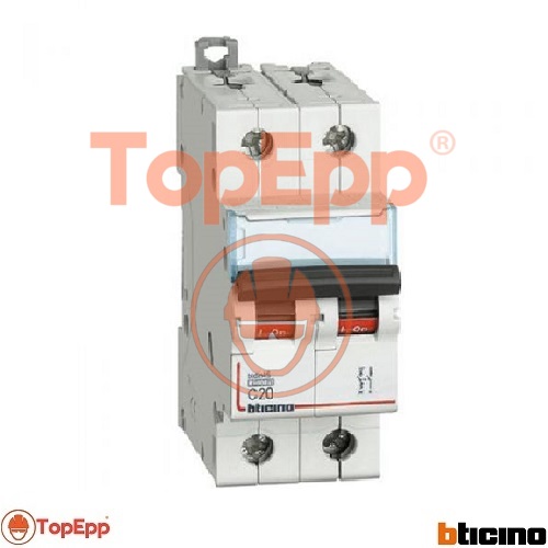 Interruptor Termomagnetico 2 X 20 A - 106 K A 220440 V - Tipo C Din BTDIN - Cod FN820YC20 - BTICINO - TopEpp S.A.C..