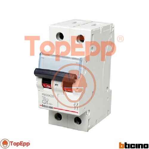 Interruptor Termomagnetico 2 X 25 A - 106 K A 220440 V - Tipo C DIN BTDIN - Cod FN820YC25 - BTICINO - TopEpp S.A.C..