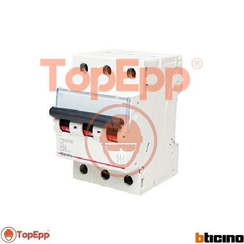 Interruptor Termomagnetico 3 X 20 A - 106 K A 220440 V - Tipo C Din BTDIN - Cod FN830YC20 - BTICINO - TopEpp S.A.C.