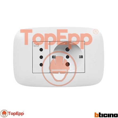 Tomacorriente Schuko - 3 Lineas - 16 A 250V - Domino Sencia - Cod AP1243 - Bticino - TopEpp S.A.C.