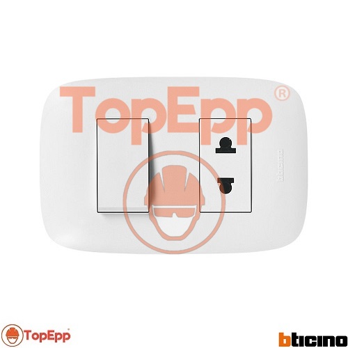 Tomacorriente Universal 2 X 16A + Interruptor 10A 250V - Domino Sencia - Cod AP1230 - Bticino - TopEpp S.A.C.