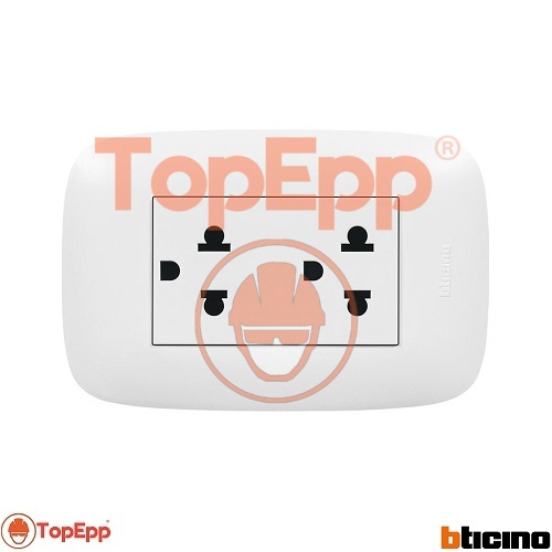 Tomacorriente Universal doble - 2 X 16A +T250V - Domino Sencia - Cod AP1222 - Bticino - TopEpp S.A.C..